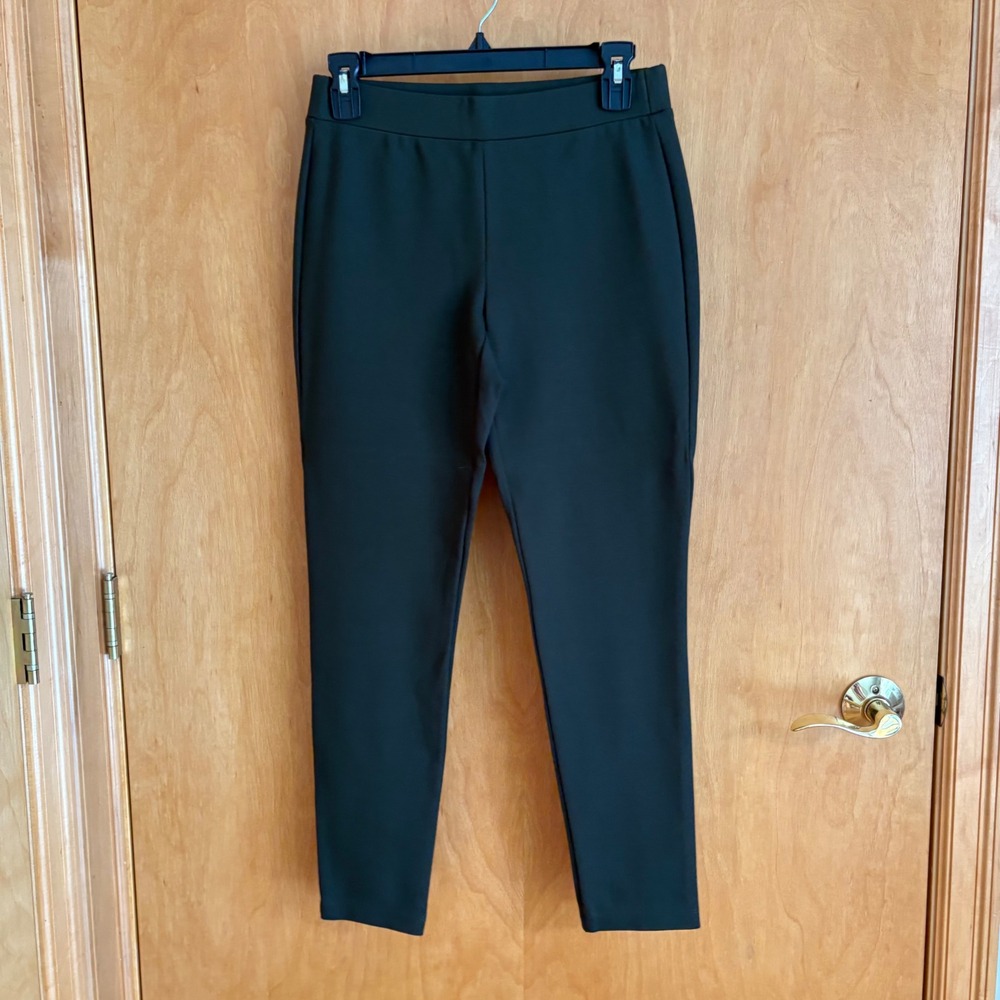 Theory Women's Ponte Knit Pants Olive Green Pull-On Slim Leg Stretch Size S